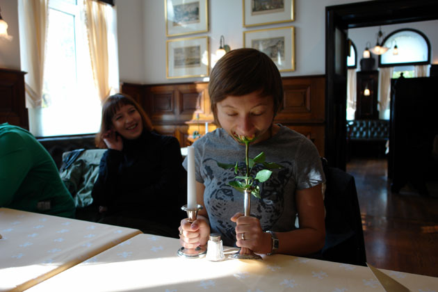 Valzhyna Mort eats a flower